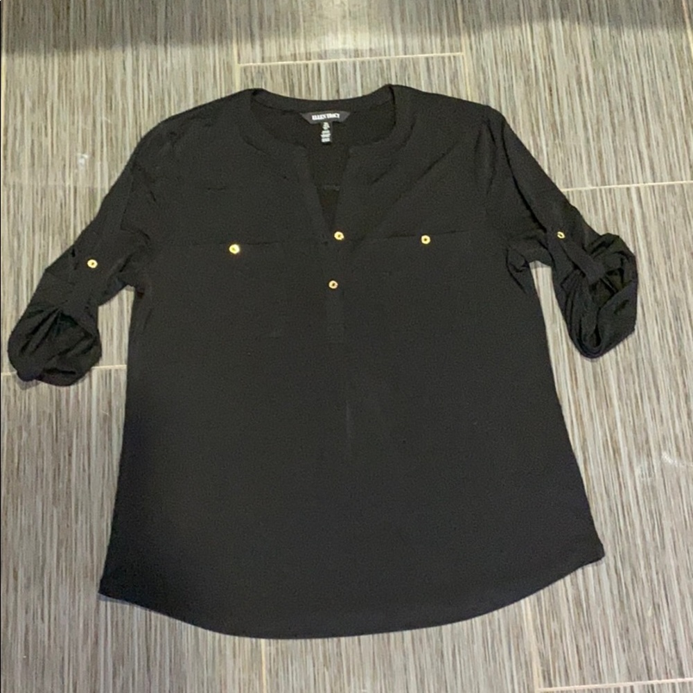 Ellen Tracy black mid sleeve dress shirt L.